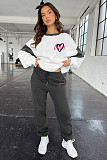 Casual Women Long Pants Heart Print Loose Hoodies Set SSN-211404