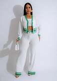 Striped Cardigan Knitted Bra Casual Trouser Three-piece Set ZS-Z0336