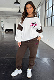 Casual Women Long Pants Heart Print Loose Hoodies Set SSN-211404
