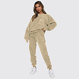 Autumn Winter Corduroy Solid  Round Neck Pullover Long-sleeved Long Pants Set SSN-211273