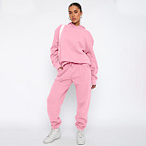 Solid Hooded Long Sleeved Sweatshirt For Women Fashion Casual Long Pants Set SSN-211337