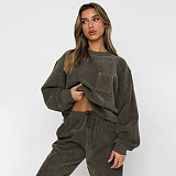 Autumn Winter Corduroy Solid  Round Neck Pullover Long-sleeved Long Pants Set SSN-211273