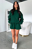 Solid Long-sleeved Hooded Sweatshirt For Women Casual Shorts Set SSN-211336