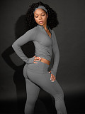 Thumb Button Top Folding Waist Micro Horn Yoga Two-piece Set (Including Headscarf) CH-25088