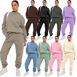 Solid Hooded Long Sleeved Sweatshirt For Women Fashion Casual Long Pants Set SSN-211337