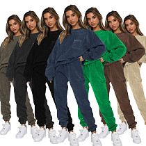 Autumn Winter Corduroy Solid  Round Neck Pullover Long-sleeved Long Pants Set SSN-211273