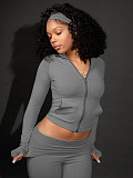 Thumb Button Top Folding Waist Micro Horn Yoga Two-piece Set (Including Headscarf) CH-25088