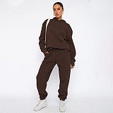 Solid Hooded Long Sleeved Sweatshirt For Women Fashion Casual Long Pants Set SSN-211337