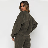 Autumn Winter Corduroy Solid  Round Neck Pullover Long-sleeved Long Pants Set SSN-211273