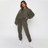 Autumn Winter Corduroy Solid  Round Neck Pullover Long-sleeved Long Pants Set SSN-211273