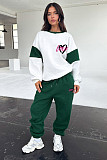 Casual Women Long Pants Heart Print Loose Hoodies Set SSN-211404