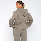 Solid Hooded Long Sleeved Sweatshirt For Women Fashion Casual Long Pants Set SSN-211337