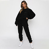 Autumn Winter Corduroy Solid  Round Neck Pullover Long-sleeved Long Pants Set SSN-211273