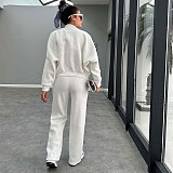 Solid Fleece Zipper Cardigan Casual Straight-leg Pants Set SSN-211472