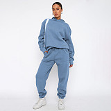 Solid Hooded Long Sleeved Sweatshirt For Women Fashion Casual Long Pants Set SSN-211337