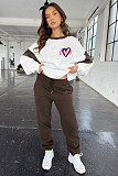 Casual Women Long Pants Heart Print Loose Hoodies Set SSN-211404