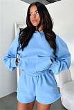 Solid Long-sleeved Hooded Sweatshirt For Women Casual Shorts Set SSN-211336
