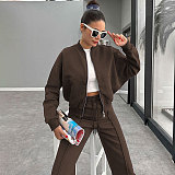 Solid Fleece Zipper Cardigan Casual Straight-leg Pants Set SSN-211472