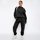 Solid Hooded Long Sleeved Sweatshirt For Women Fashion Casual Long Pants Set SSN-211337