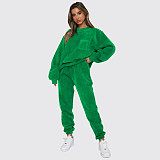 Autumn Winter Corduroy Solid  Round Neck Pullover Long-sleeved Long Pants Set SSN-211273