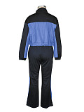 Autumn Winter New Women Denim Patchwork Suit Coat Trousers Two-piece SH-391297