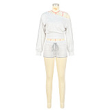 Casual Off-shoulder Long Sleeve Elastic Shorts Two Pieces  ASL-6803