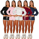 Casual Off-shoulder Long Sleeve Elastic Shorts Two Pieces  ASL-6803