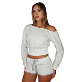 Casual Off-shoulder Long Sleeve Elastic Shorts Two Pieces  ASL-6803