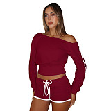 Casual Off-shoulder Long Sleeve Elastic Shorts Two Pieces  ASL-6803