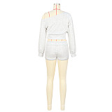 Casual Off-shoulder Long Sleeve Elastic Shorts Two Pieces  ASL-6803
