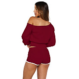 Casual Off-shoulder Long Sleeve Elastic Shorts Two Pieces  ASL-6803