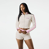 Stand-up Collar Letter Embroidered Zipper Jacket Sports Shorts Set DLS-K25S78701