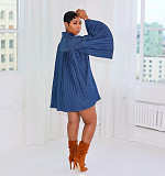 Fashion Loose Denim Pleated Women Mini Skate Dress RC-3332