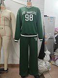 Green Letter Print Loose Sporty Sweatshirt Set BG-5038