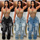 Loose Straight-leg Jeans Denim Patchwork Macaw-cut Decorations LSD-2525