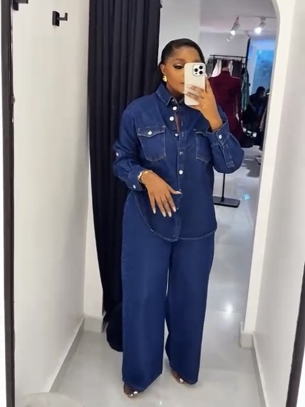 Lapel Pockets Cardigan Long-sleeved Top Straight Leg Pants Suit RS-6570