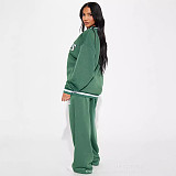 Green Letter Print Loose Sporty Sweatshirt Set BG-5038