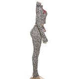 New Leopard Print Top Zipper Stitching Sporty Tight Trousers Two Pieces DLS-K25S80683