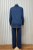 Lapel Pockets Cardigan Long-sleeved Top Straight Leg Pants Suit RS-6570