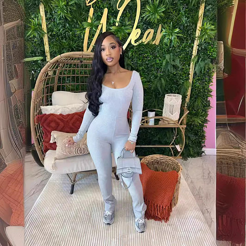 Gray Solid Sexy Woman Small Pit Strip Jumpsuit BG-55008