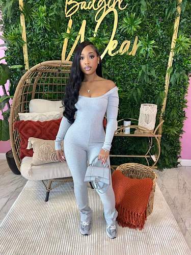Gray Solid Sexy Woman Small Pit Strip Jumpsuit BG-55008