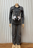 Fashion Pockets Sexy Short Jacket And Loose Long Pants Suit For Women RS-6518