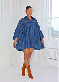 Fashion Loose Denim Pleated Women Mini Skate Dress RC-3332