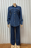 Lapel Pockets Cardigan Long-sleeved Top Straight Leg Pants Suit RS-6570