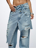 Loose Straight-leg Jeans Denim Patchwork Macaw-cut Decorations LSD-2525