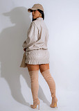 Winter Solid Long-sleeved PU Leather Casual Anti-wrinkle Lapel Skirt Set RC-3309