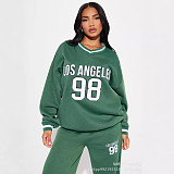 Green Letter Print Loose Sporty Sweatshirt Set BG-5038