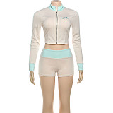 Stand-up Collar Letter Embroidered Zipper Jacket Sports Shorts Set DLS-K25S78701