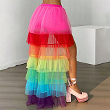 2025 Rainbow Mesh Irregular Skirt For Women ZJQD-K25J81571