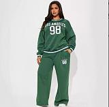 Green Letter Print Loose Sporty Sweatshirt Set BG-5038